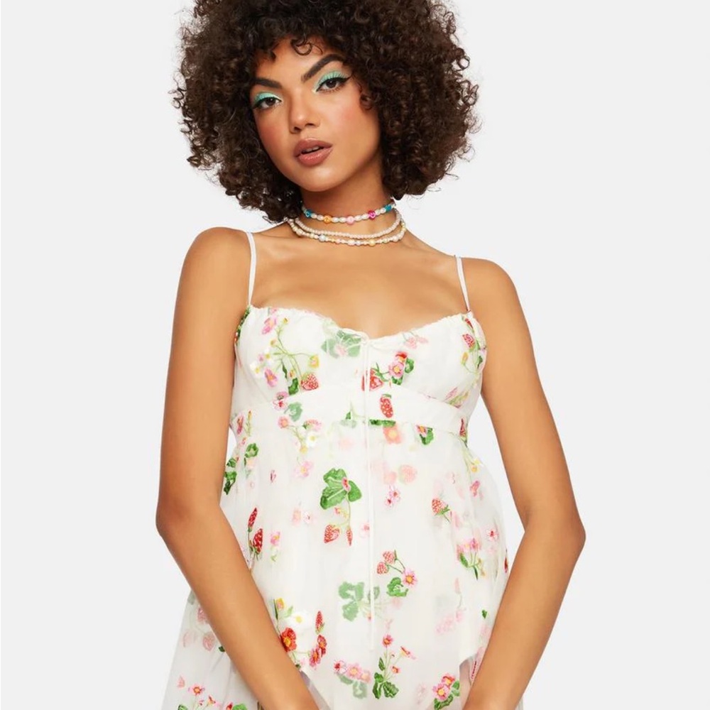 For Love And Lemons Jaclyn Strawberries Midi Dress